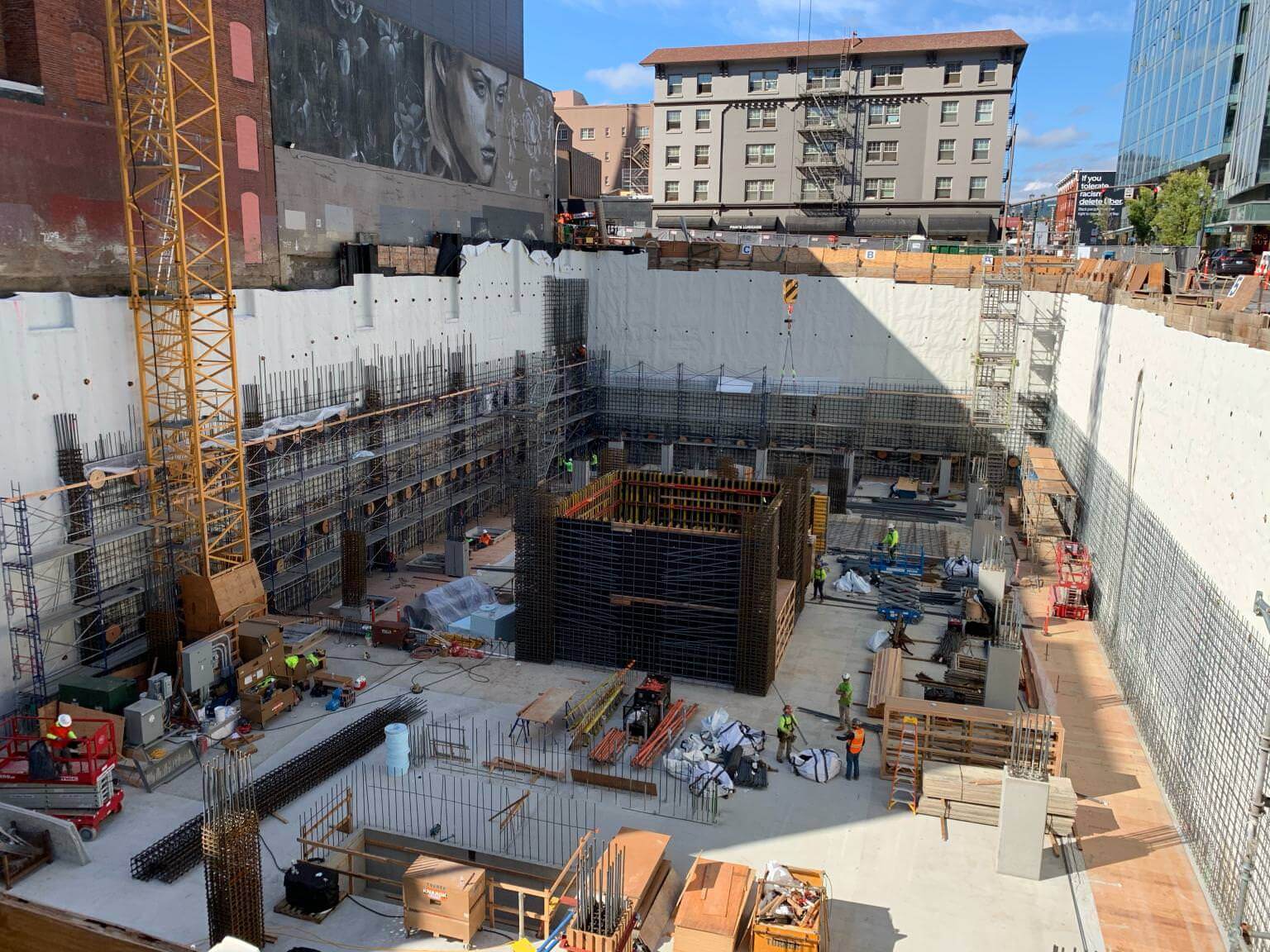 Aussie Skin 550G waterproofing system applied to deep foundation excavation before concrete work